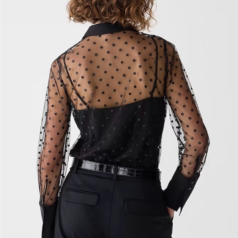 J crew Sheer button-up with camisole in dot print